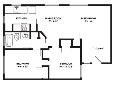 Bel Aire Court | Two Bedroom One Bathroom 875 square feet